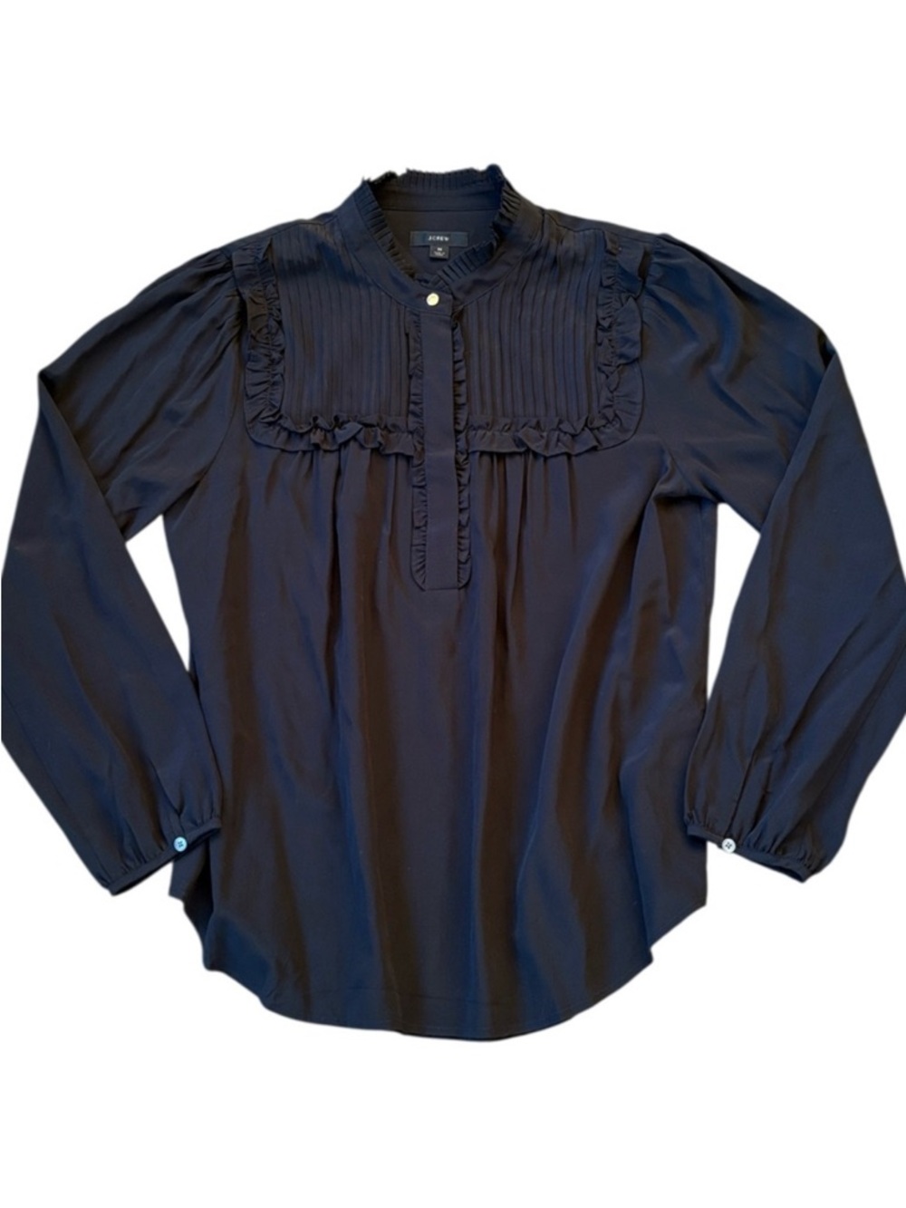 Like New J. Crew Silk Ruffle Popover Top Black Size Medium
